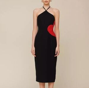 Avec Les Filles Heart Appliqué Halter Midi Dress in black and red Sz 8